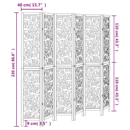 Room Divider 6 Panels White Solid Wood Paulownia