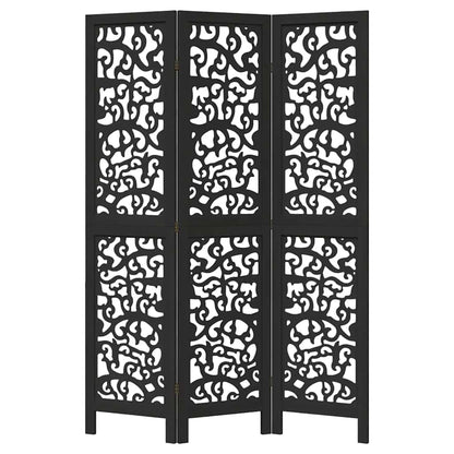 Room Divider 3 Panels Black Solid Wood Paulownia