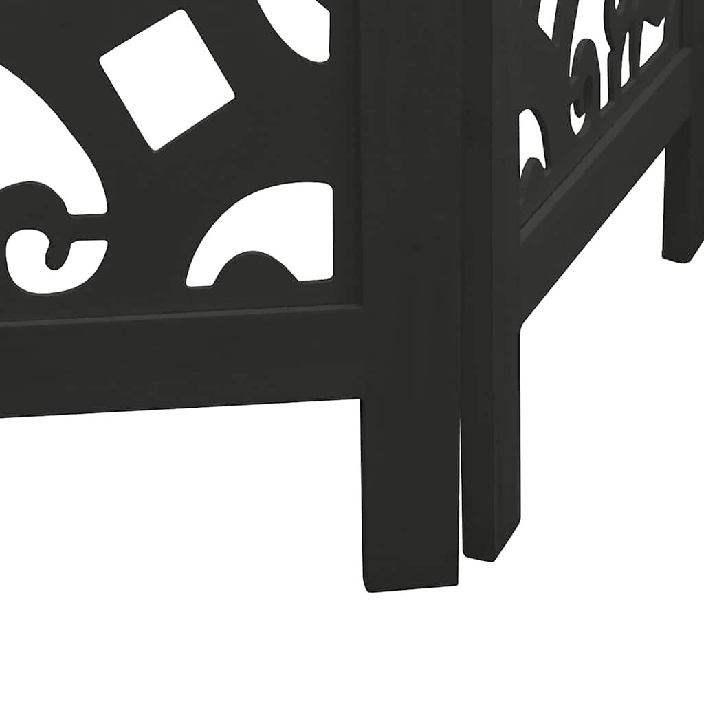 Room Divider 3 Panels Black Solid Wood Paulownia