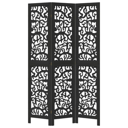 Room Divider 3 Panels Black Solid Wood Paulownia