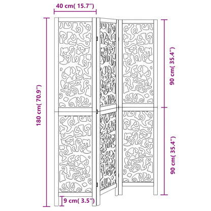 Room Divider 3 Panels Black Solid Wood Paulownia