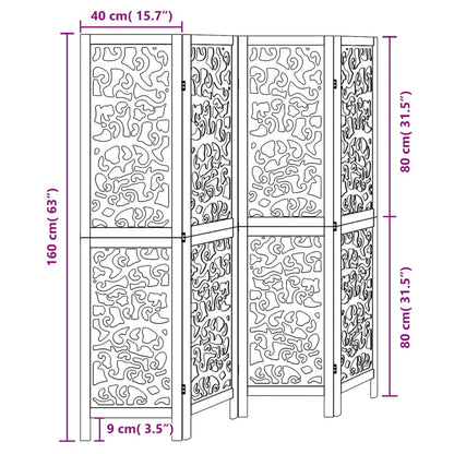 Room Divider 4 Panels Black Solid Wood Paulownia