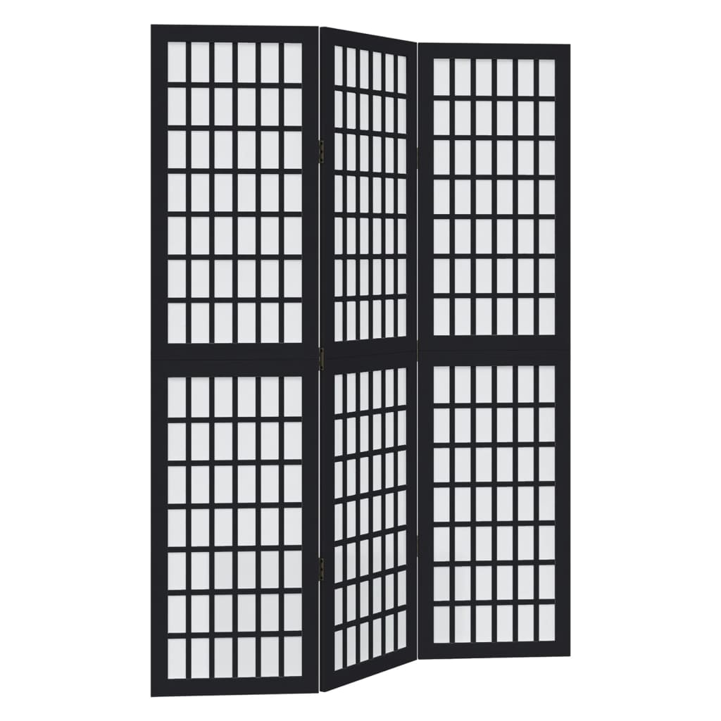 Room Divider 3 Panels Black Solid Wood Paulownia