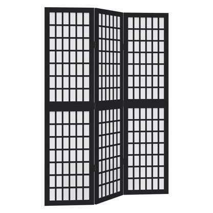 Room Divider 3 Panels Black Solid Wood Paulownia