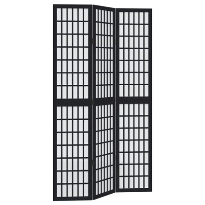 Room Divider 3 Panels Black Solid Wood Paulownia