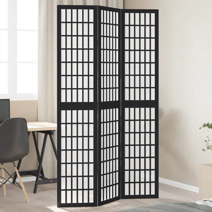 Room Divider 3 Panels Black Solid Wood Paulownia