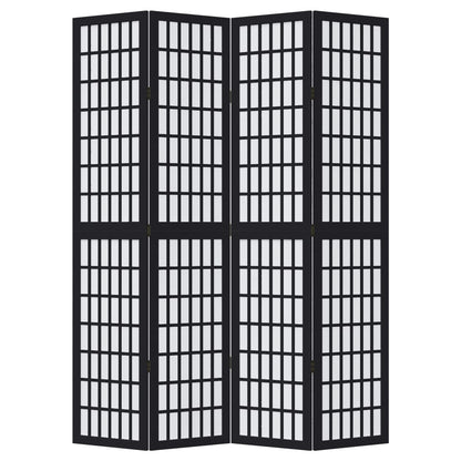 Room Divider 4 Panels Black Solid Wood Paulownia
