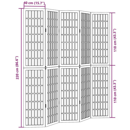 Room Divider 5 Panels Black Solid Wood Paulownia