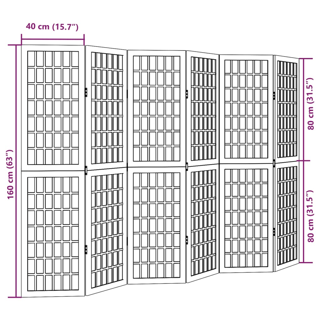 Room Divider 6 Panels Black Solid Wood Paulownia