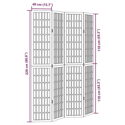 Room Divider 4 Panels White Solid Wood Paulownia