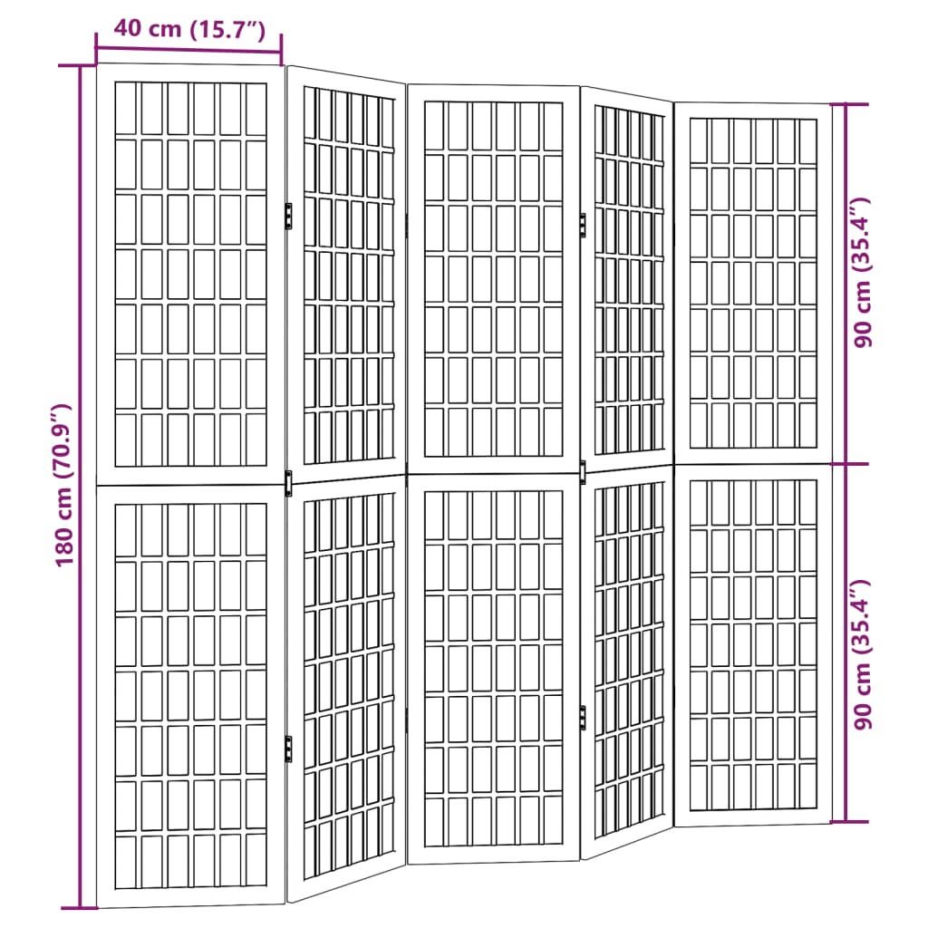 Room Divider 5 Panels White Solid Wood Paulownia