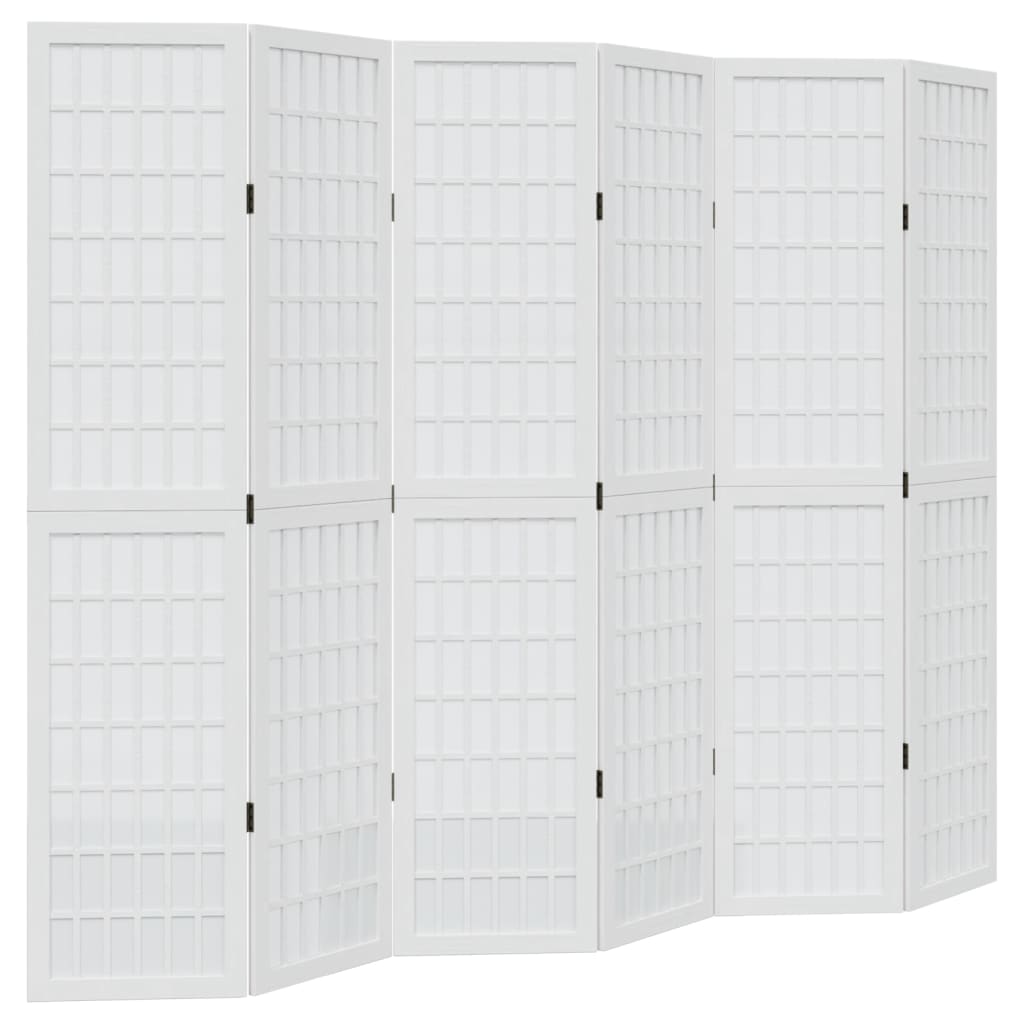Room Divider 6 Panels White Solid Wood Paulownia