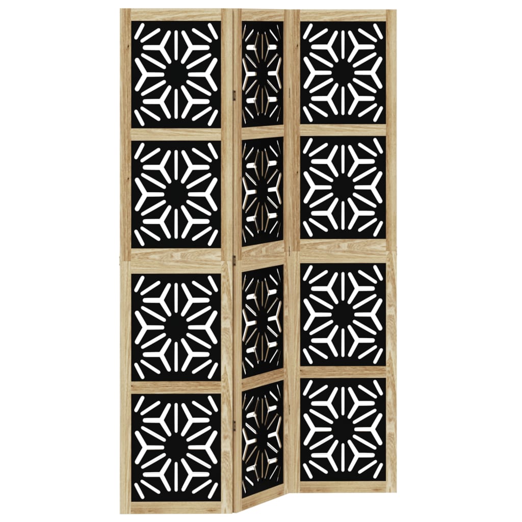 Room Divider 3 Panels Brown and Black Solid Wood Paulownia