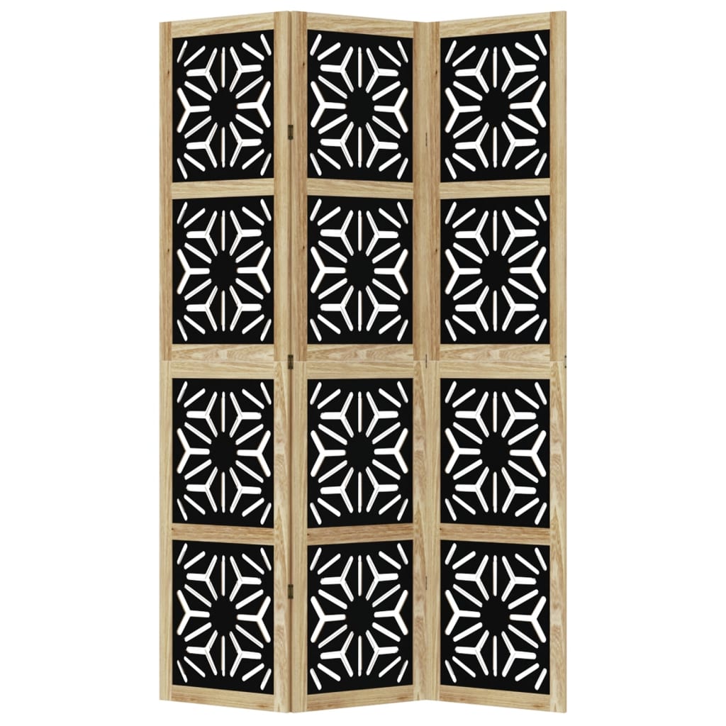 Room Divider 3 Panels Brown and Black Solid Wood Paulownia