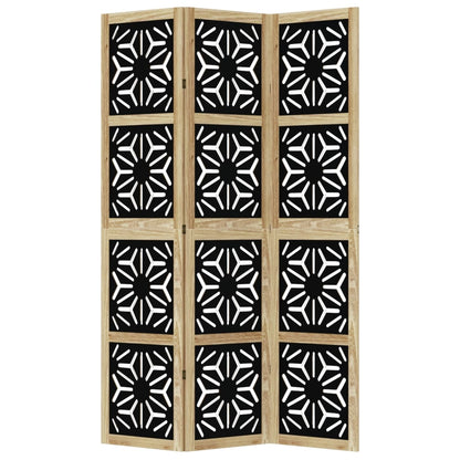 Room Divider 3 Panels Brown and Black Solid Wood Paulownia
