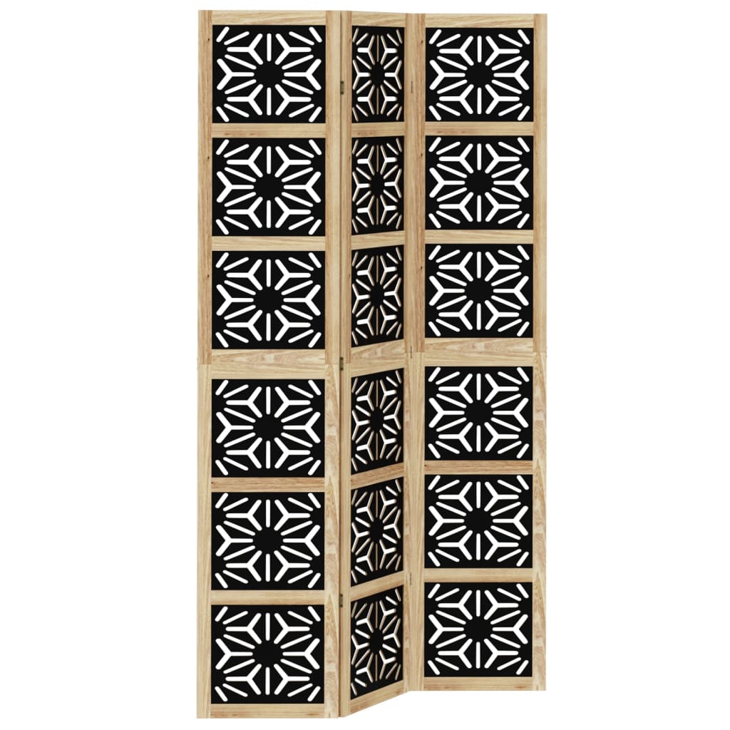 Room Divider 3 Panels Brown and Black Solid Wood Paulownia