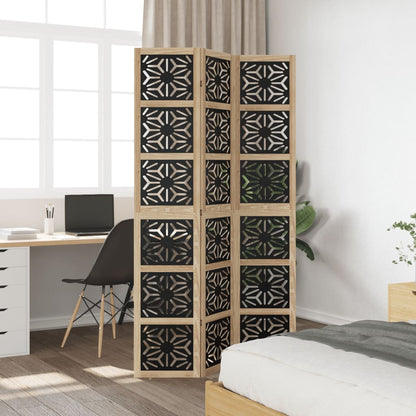 Room Divider 3 Panels Brown and Black Solid Wood Paulownia