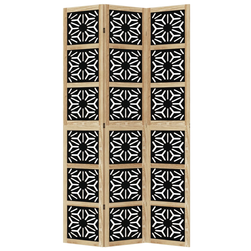 Room Divider 3 Panels Brown and Black Solid Wood Paulownia