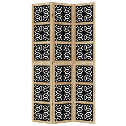Room Divider 3 Panels Brown and Black Solid Wood Paulownia