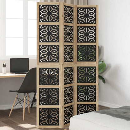 Room Divider 3 Panels Brown and Black Solid Wood Paulownia