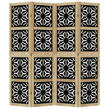 Room Divider 4 Panels Brown and Black Solid Wood Paulownia