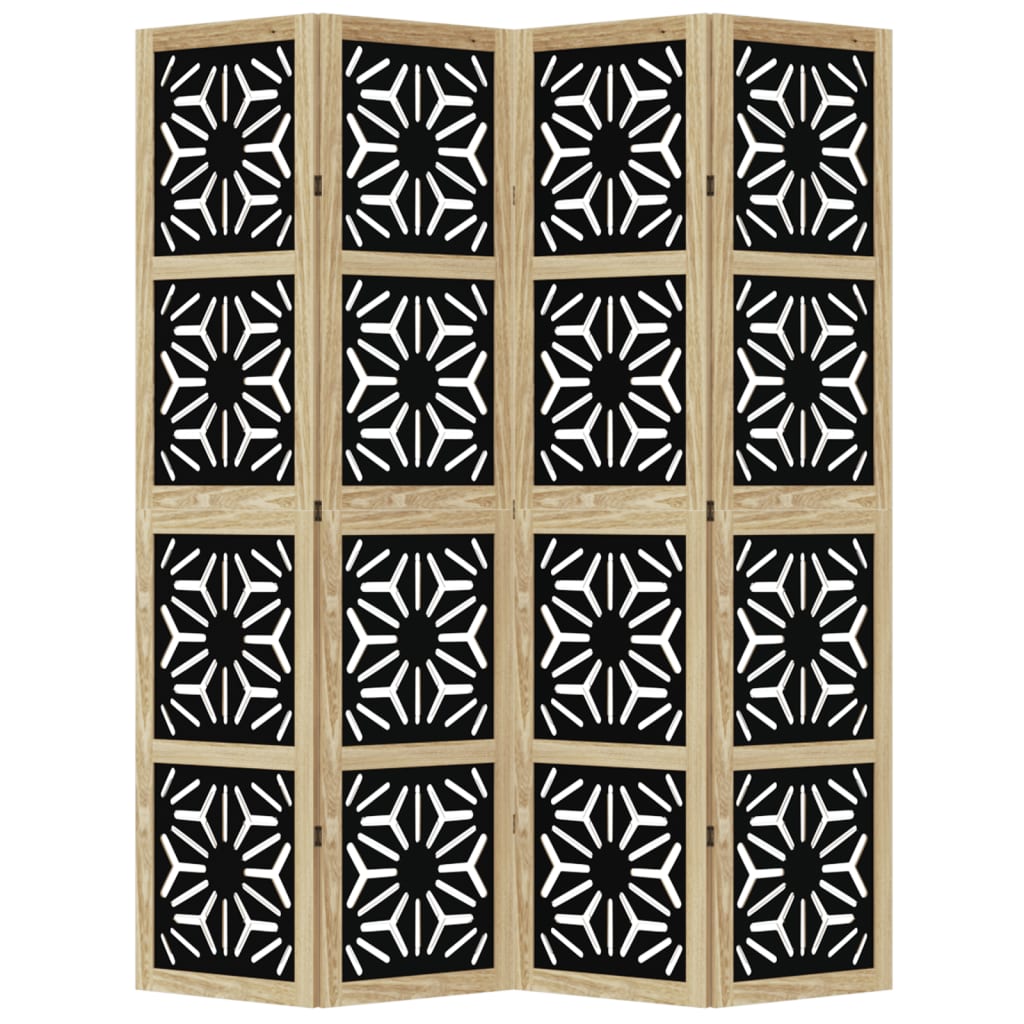 Room Divider 4 Panels Brown and Black Solid Wood Paulownia