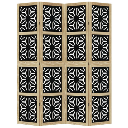 Room Divider 4 Panels Brown and Black Solid Wood Paulownia
