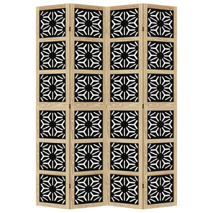 Room Divider 4 Panels Brown and Black Solid Wood Paulownia