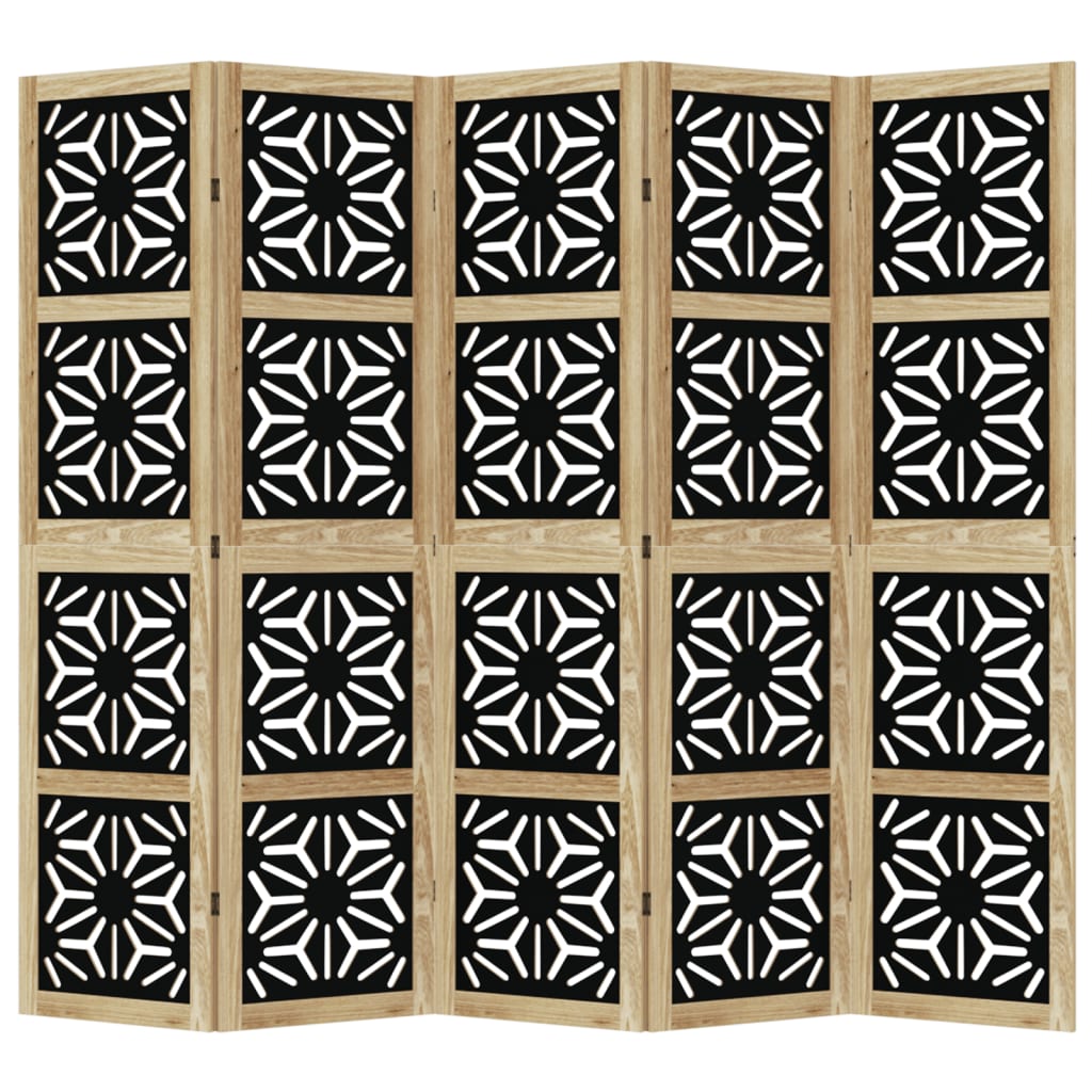 Room Divider 5 Panels Brown and Black Solid Wood Paulownia