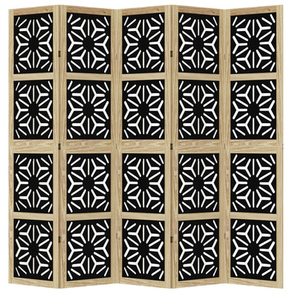 Room Divider 5 Panels Brown and Black Solid Wood Paulownia