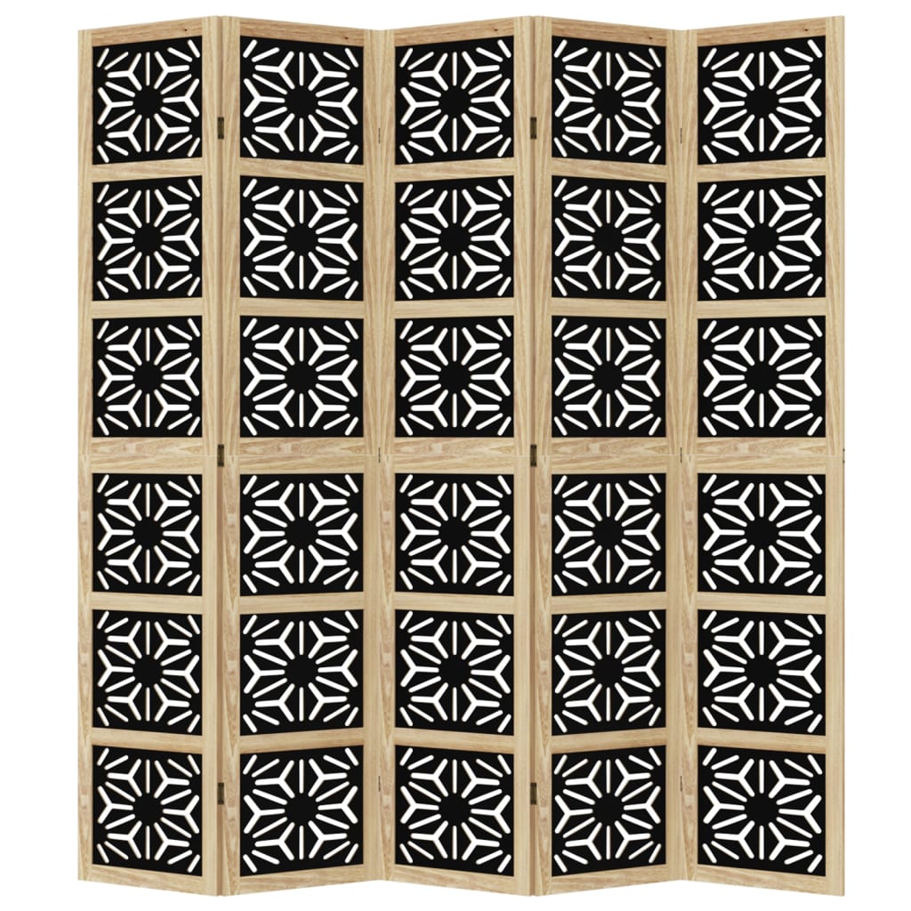 Room Divider 5 Panels Brown and Black Solid Wood Paulownia