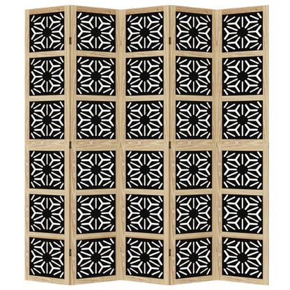Room Divider 5 Panels Brown and Black Solid Wood Paulownia