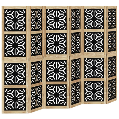 Room Divider 6 Panels Brown and Black Solid Wood Paulownia