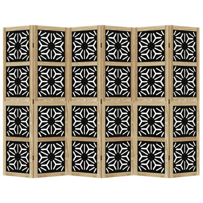Room Divider 6 Panels Brown and Black Solid Wood Paulownia
