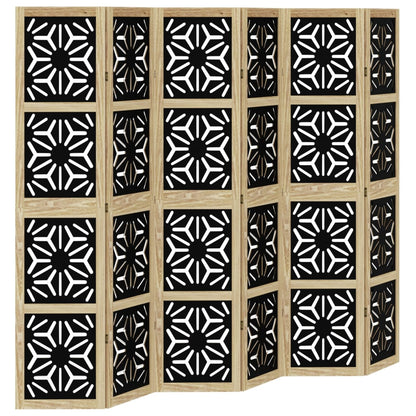 Room Divider 6 Panels Brown and Black Solid Wood Paulownia