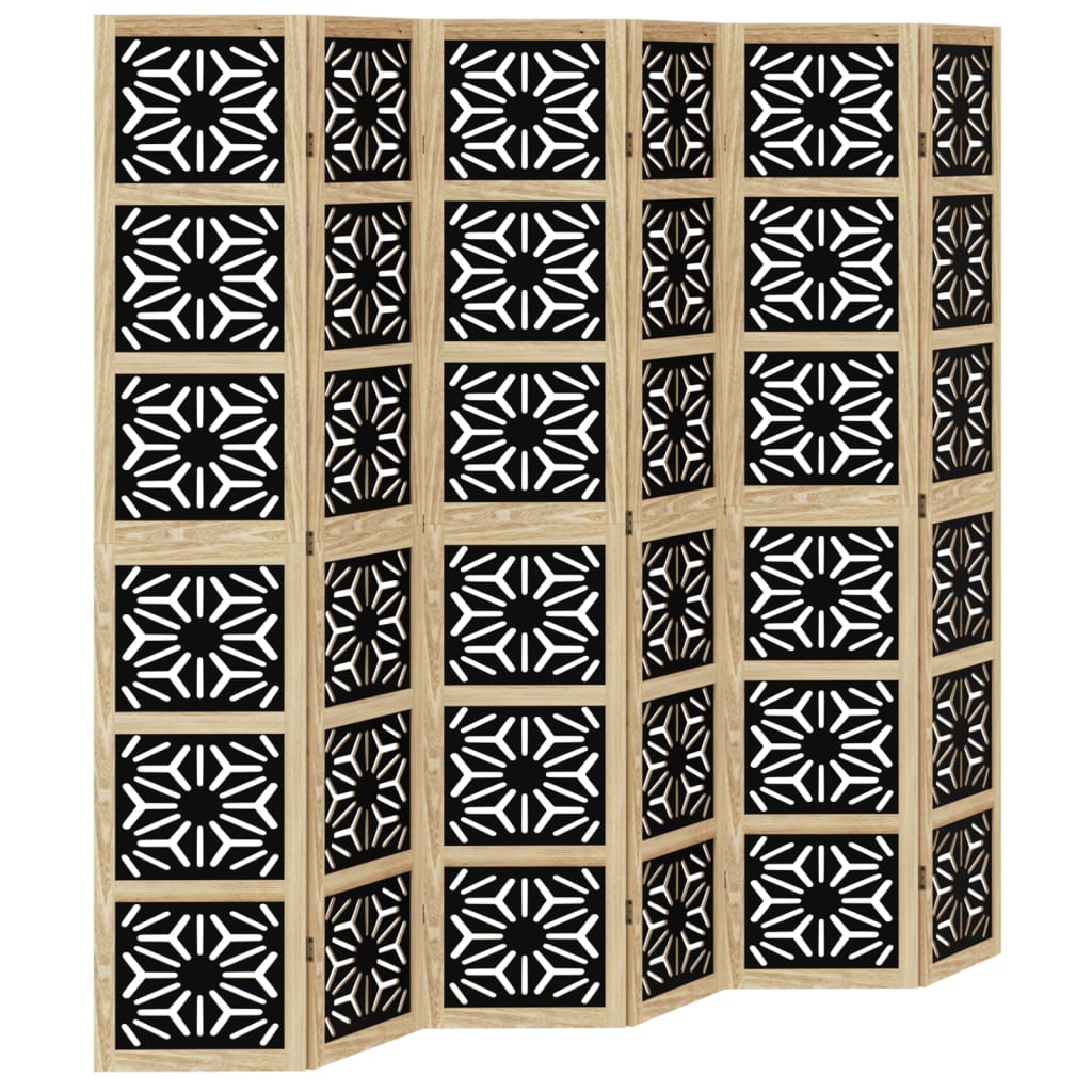 Room Divider 6 Panels Brown and Black Solid Wood Paulownia