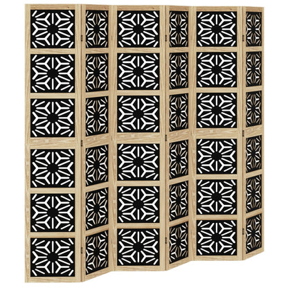Room Divider 6 Panels Brown and Black Solid Wood Paulownia