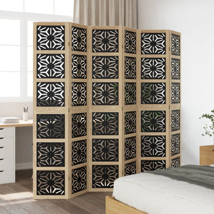 Room Divider 6 Panels Brown and Black Solid Wood Paulownia