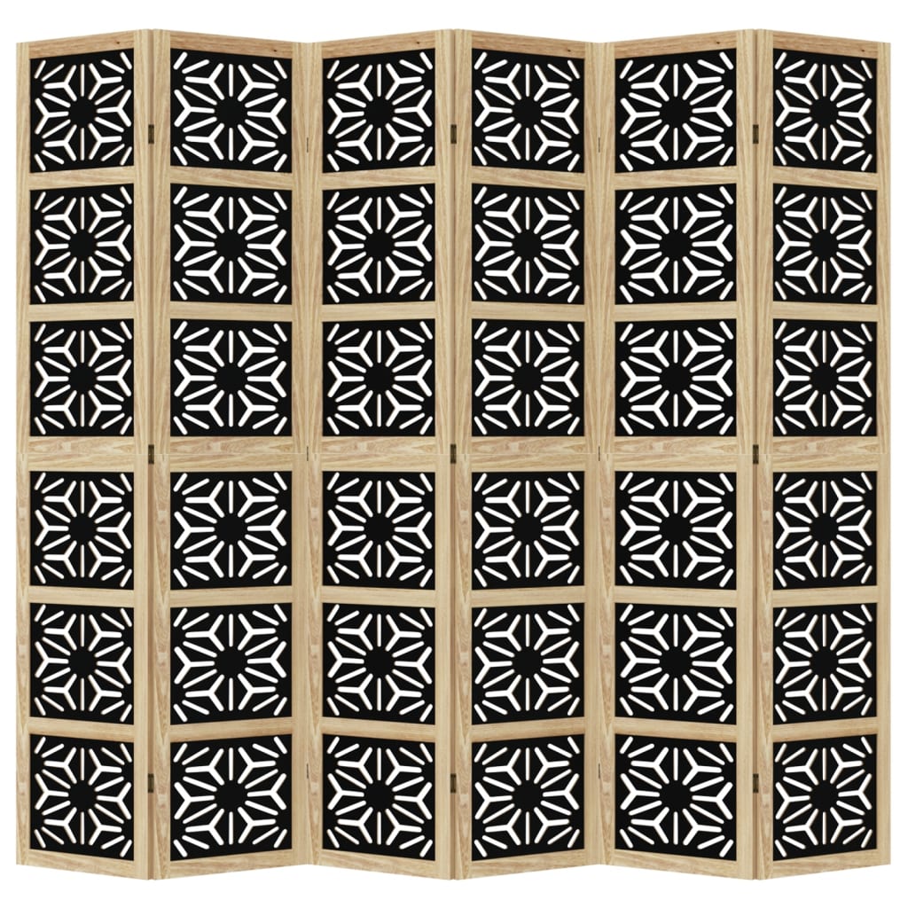 Room Divider 6 Panels Brown and Black Solid Wood Paulownia