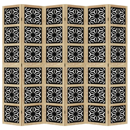 Room Divider 6 Panels Brown and Black Solid Wood Paulownia