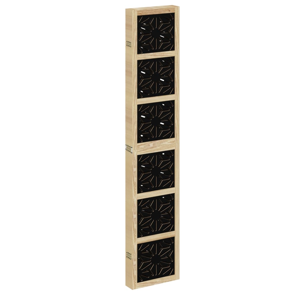 Room Divider 6 Panels Brown and Black Solid Wood Paulownia