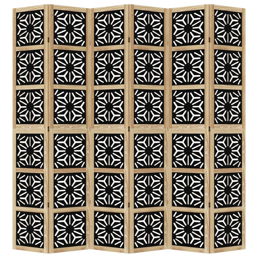 Room Divider 6 Panels Brown and Black Solid Wood Paulownia