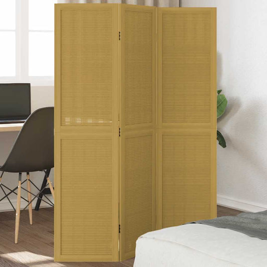 Room Divider 3 Panels Brown Solid Wood Paulownia