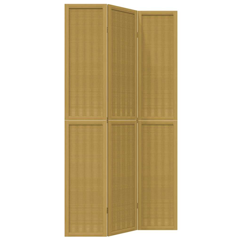 Room Divider 3 Panels Brown Solid Wood Paulownia