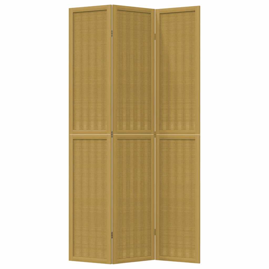 Room Divider 3 Panels Brown Solid Wood Paulownia
