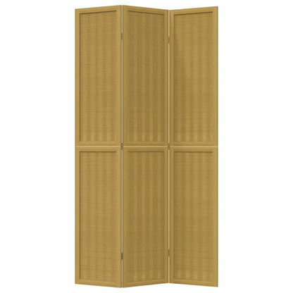 Room Divider 3 Panels Brown Solid Wood Paulownia