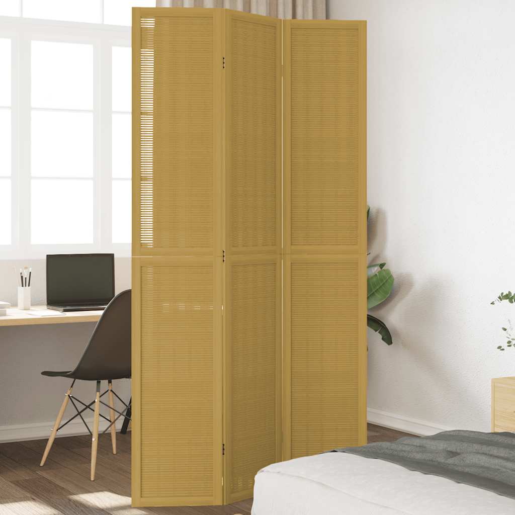 Room Divider 3 Panels Brown Solid Wood Paulownia