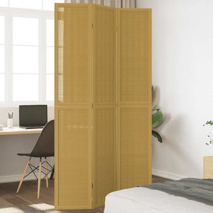 Room Divider 3 Panels Brown Solid Wood Paulownia