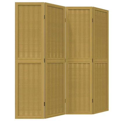 Room Divider 4 Panels Brown Solid Wood Paulownia