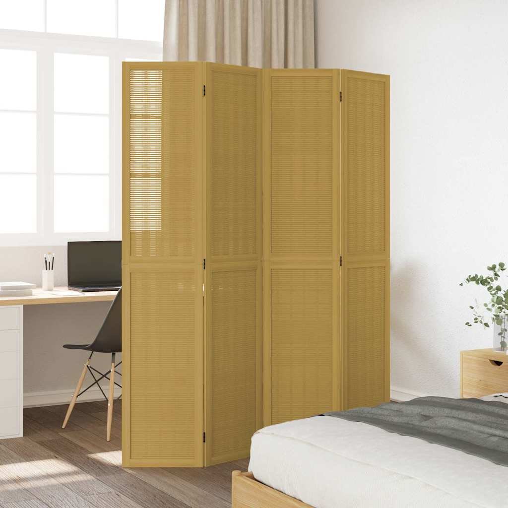 Room Divider 4 Panels Brown Solid Wood Paulownia